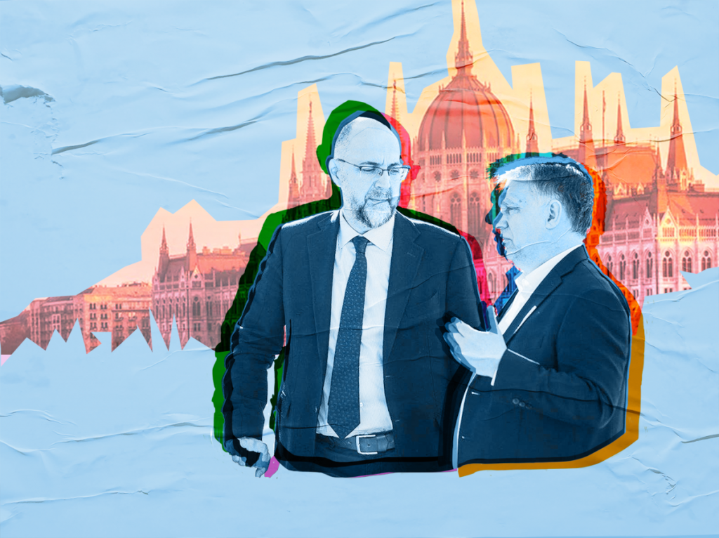 Orbán Viktor és Kelemen Hunor. Szén András grafikája