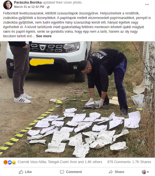 Rendőrség helyszínel Marosvásárhely melletti szemétdombon, ahol a levélszavazatokat megtalálták