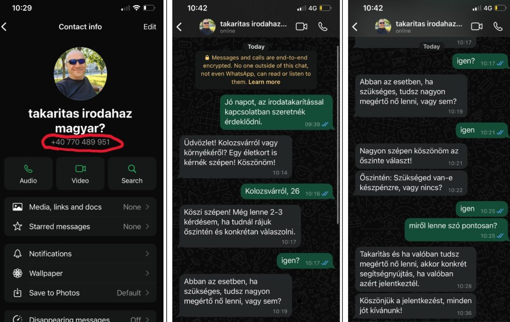 A telefonszámnál Koszta profilképe jelent meg WhatsApp-on