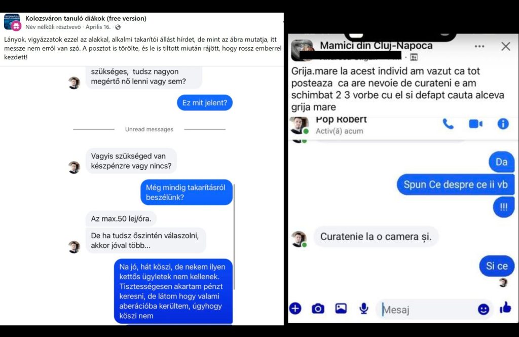 Figyelmeztető posztok kolozsvári csoportokban Pop Robert-re vonatkozóan