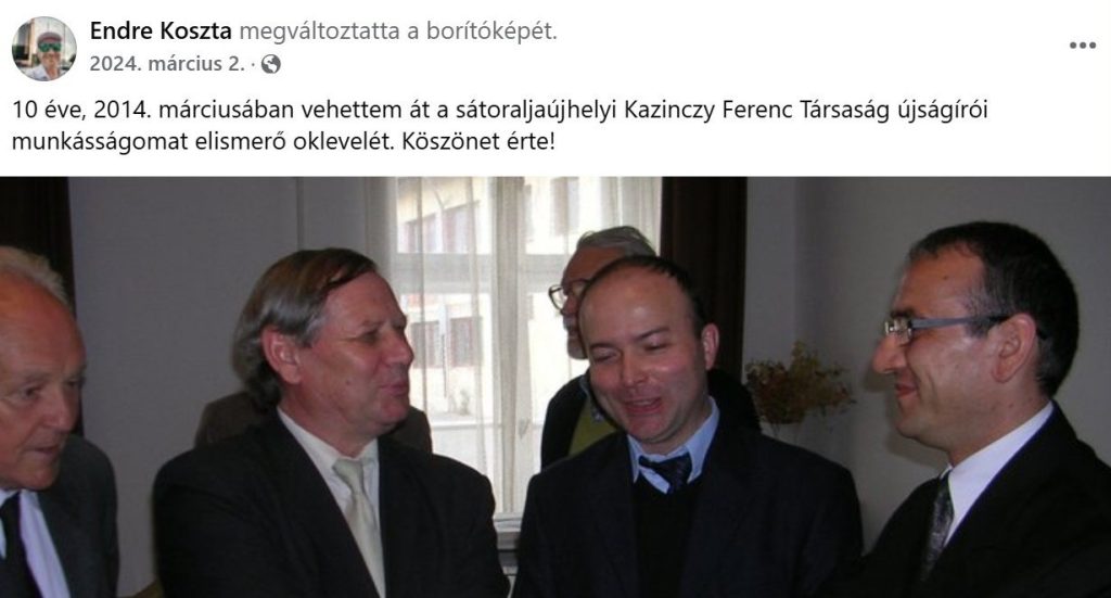 Újságírói munkásságáért kapott elismerést