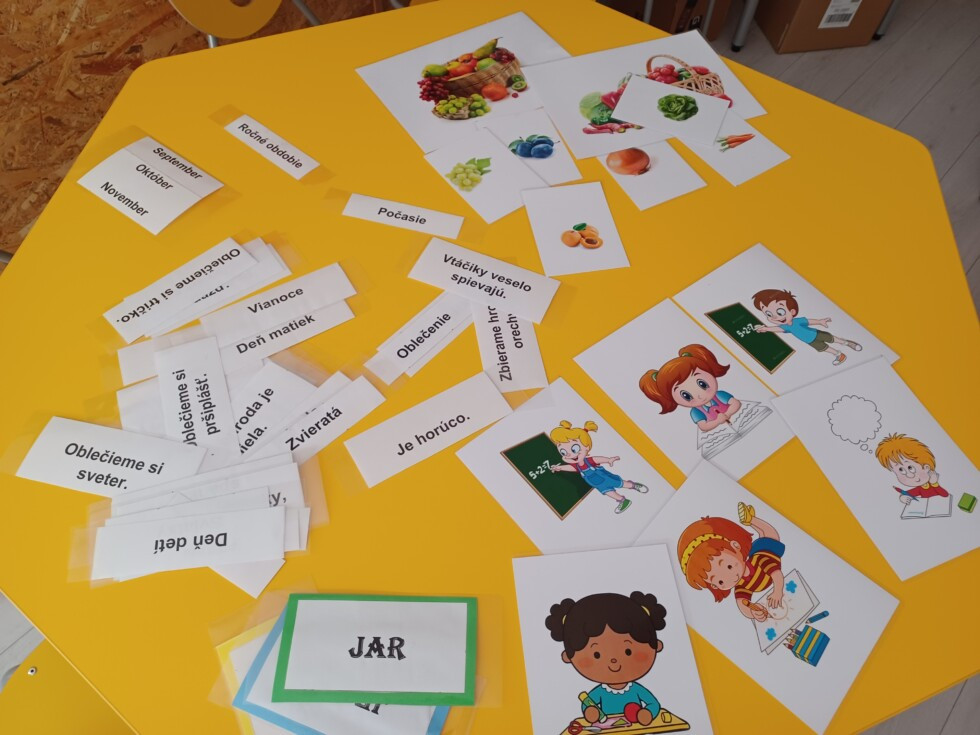 A képen szókártyák és kifejezés kártyák találhatóak animációs kártyákkal, szlovák nyelven, magyar diákoknak.